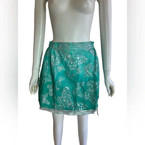 Dead stock Millenium Womens Green Cotton Skirt Butterfly Print Y2K Pull On Sz M
